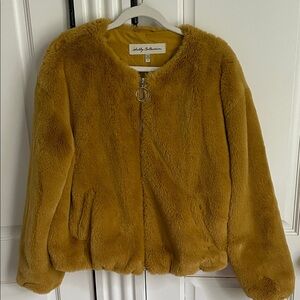 Anthropologie Mustard Faux Fur Jacket